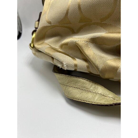 Coach E1159 Beige Signature Canvas & Gold Leather Crossbody Bag Pink Lining - Picture 2 of 13